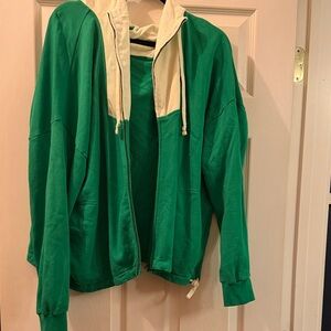 J. Crew Green and Cream Nylon Hoodie Jacket